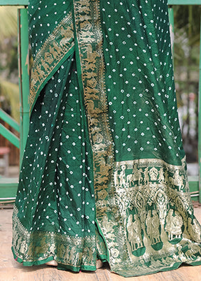 Green Spun Silk Saree With Blouse Piece