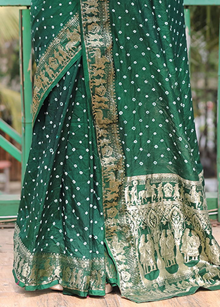 Green Spun Silk Saree With Blouse Piece