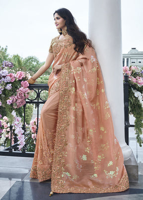 Pink Spun Pure Silk Saree With Blouse Piece