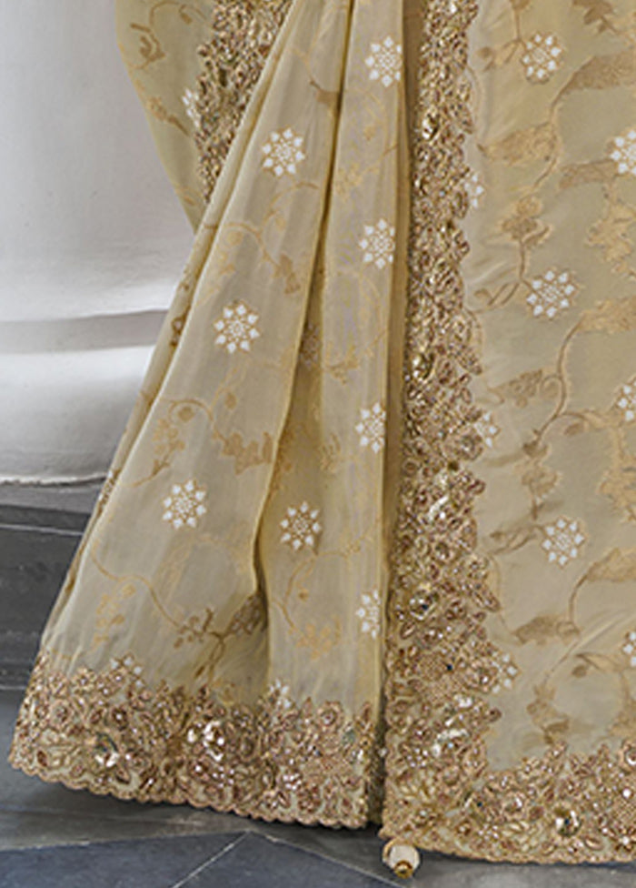 Beige Spun Silk Saree With Blouse Piece