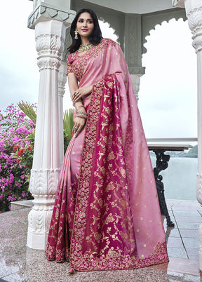 Pink Spun Silk Saree With Blouse Piece