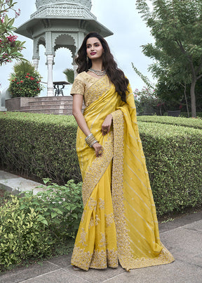 Yellow Spun Pure Silk Saree With Blouse Piece