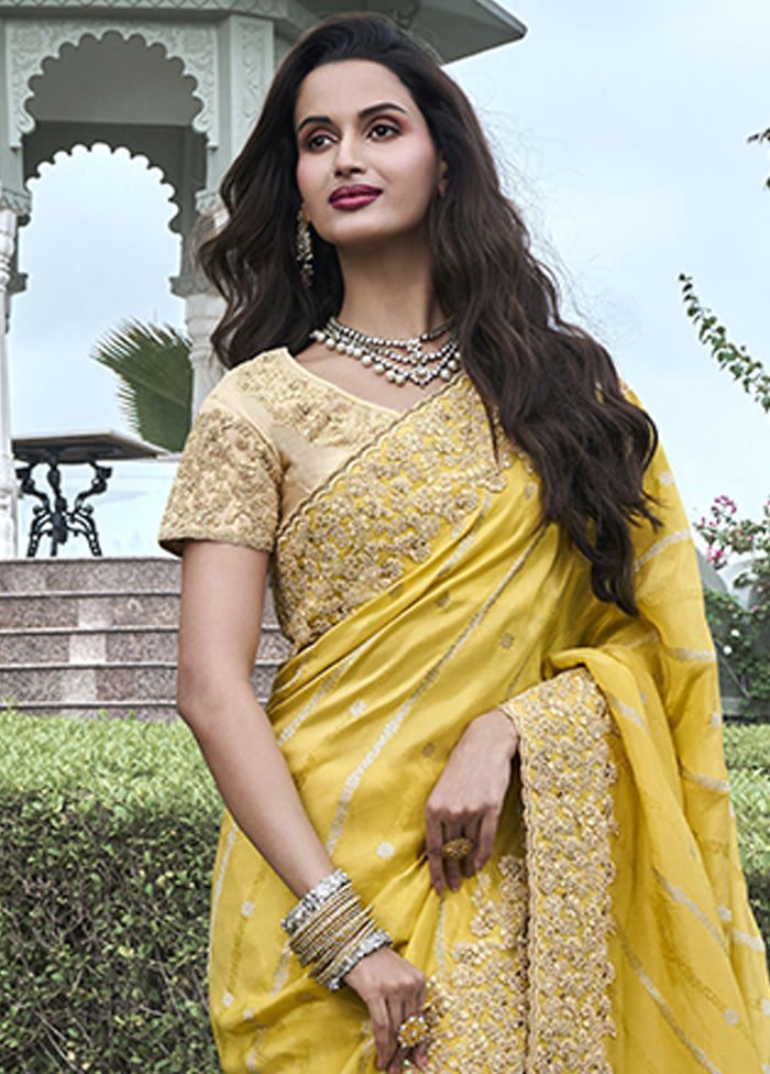 Yellow Spun Pure Silk Saree With Blouse Piece