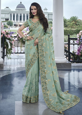 Green Spun Pure Silk Saree With Blouse Piece