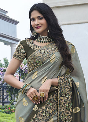 Grey Spun Silk Saree With Blouse Piece