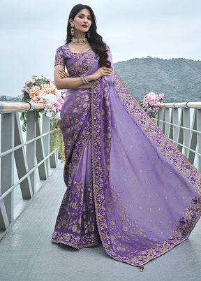 Purple Spun Pure Silk Saree With Blouse Piece