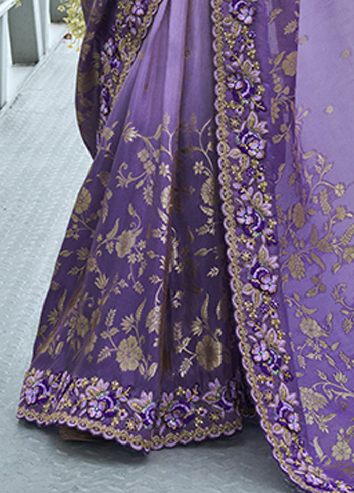 Purple Spun Pure Silk Saree With Blouse Piece