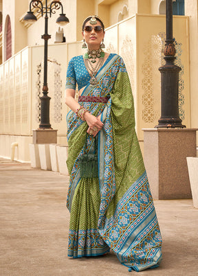 Mehendi Spun Silk Saree With Blouse Piece