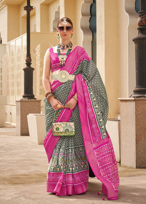 Grey Spun Silk Saree With Blouse Piece