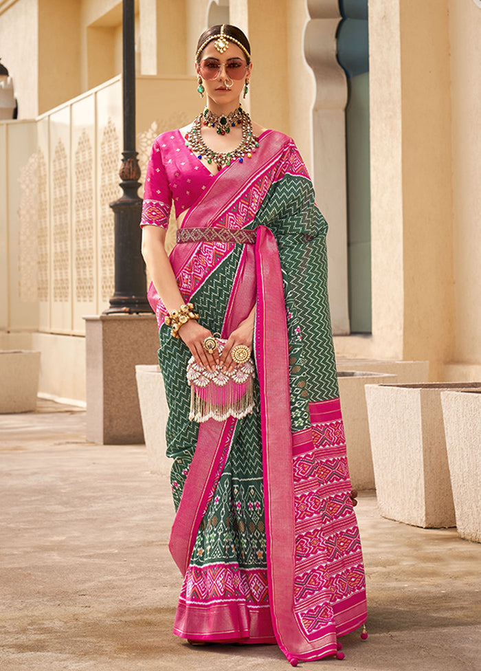 Green Spun Silk Saree With Blouse Piece