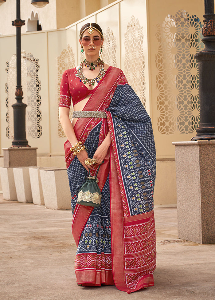 Blue Spun Silk Saree With Blouse Piece