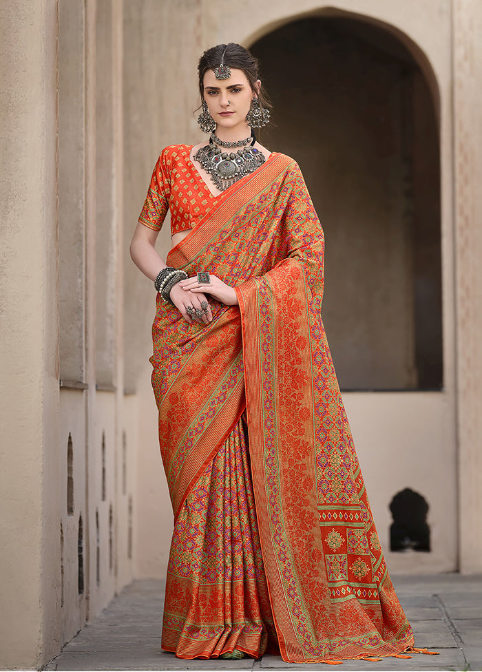 Orange Spun Silk Saree With Blouse Piece