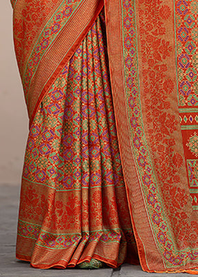 Orange Spun Silk Saree With Blouse Piece