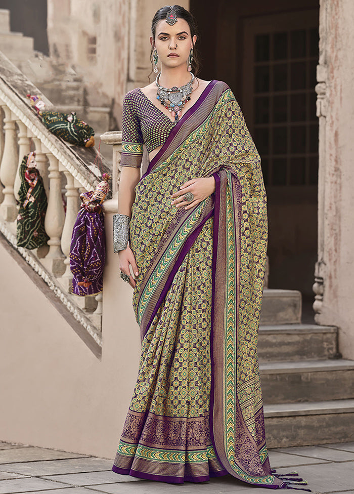 Purple Spun Silk Saree With Blouse Piece