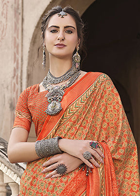 Orange Spun Silk Saree With Blouse Piece