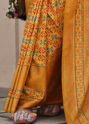 Yellow Spun Silk Saree With Blouse Piece