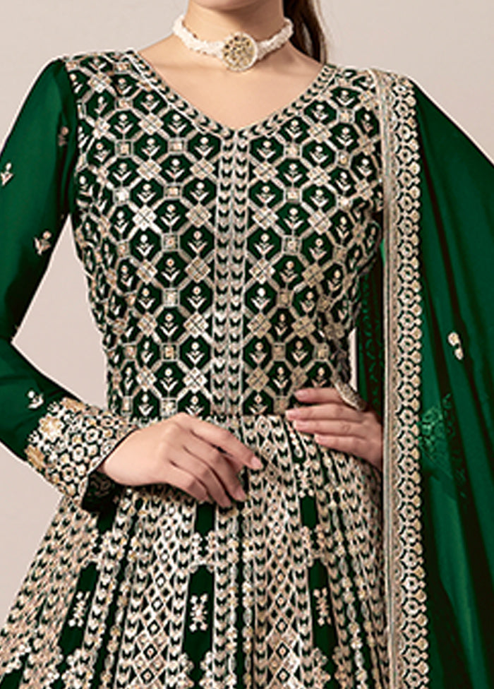 3 Pc Green Semi Stitched Georgette Suit Set