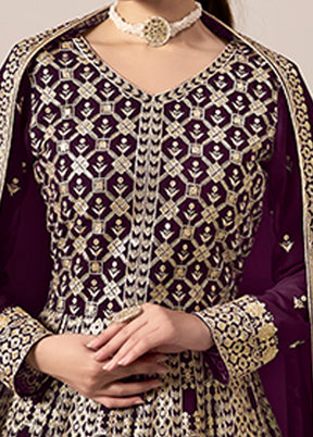 3 Pc Magenta Semi Stitched Georgette Suit Set