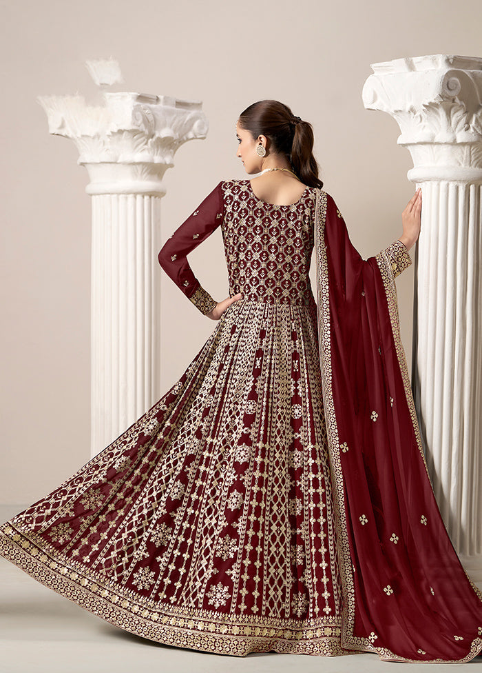 3 Pc Maroon Semi Stitched Georgette Suit Set