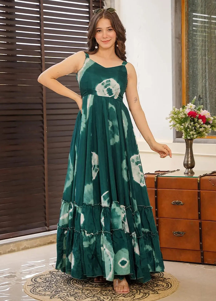 Teal Readymade Rayon Long Gown