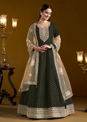 3 Pc Black Semi Stitched Chanderi Suit Set