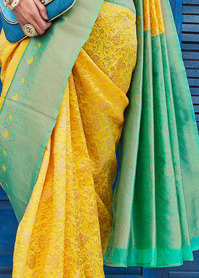 Yellow Dupion Silk Saree With Blouse Piece