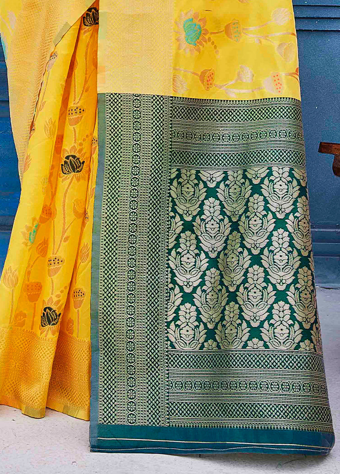 Yellow Dupion Silk Saree With Blouse Piece