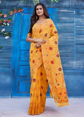 Mustard Linen Silk Saree With Blouse Piece