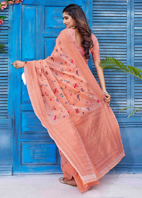 Rust Linen Silk Saree With Blouse Piece