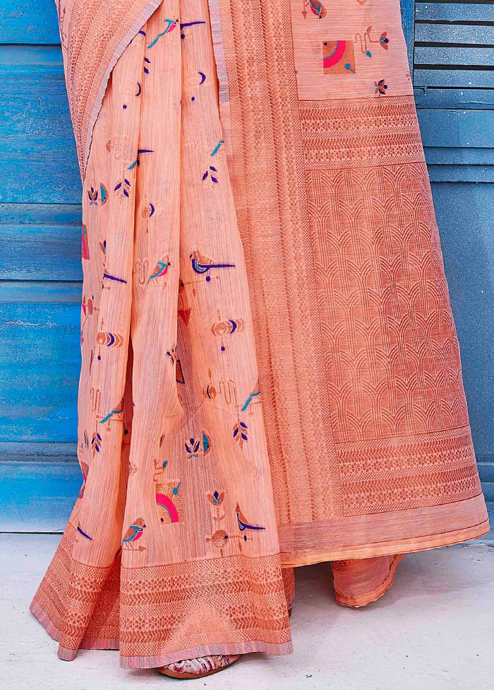 Rust Linen Silk Saree With Blouse Piece