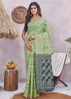 Green Dupion Silk Saree With Blouse Piece