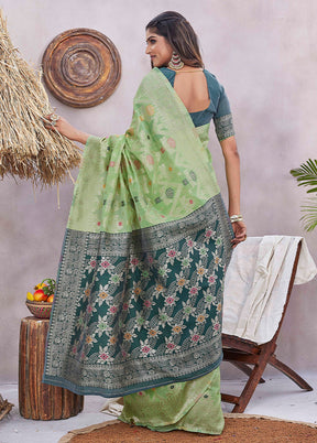 Green Dupion Silk Saree With Blouse Piece