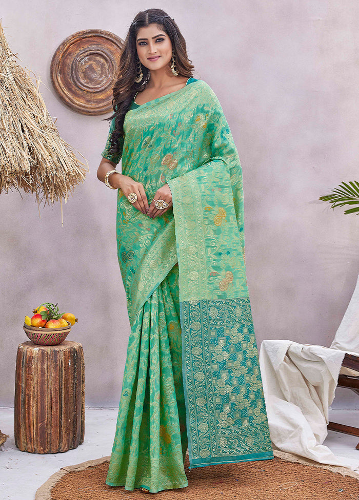 Green Dupion Silk Saree With Blouse Piece