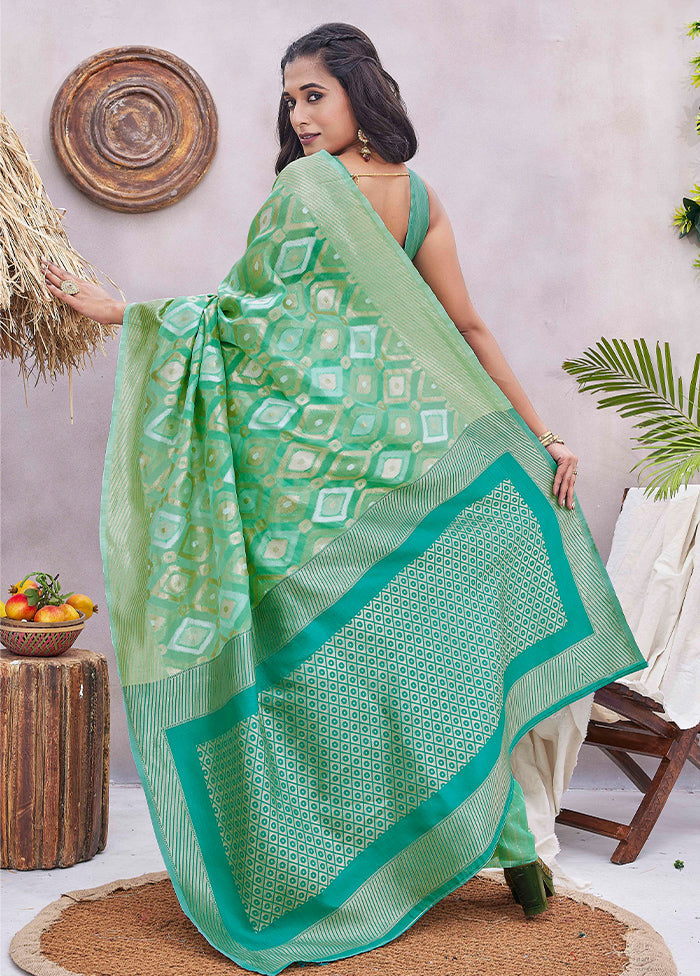 Green Dupion Silk Saree With Blouse Piece