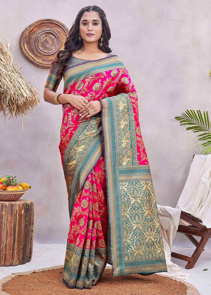 Pink Dupion Silk Saree With Blouse Piece