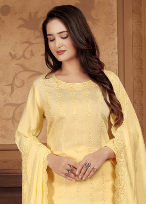 3 Pc Yellow Readymade Chanderi Suit Set