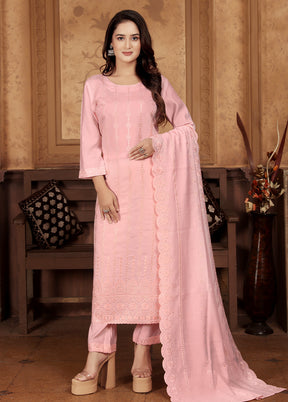 3 Pc Peach Readymade Chanderi Suit Set