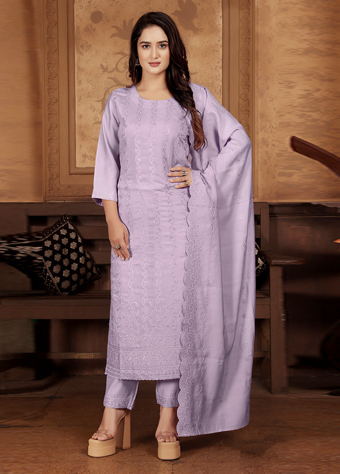 3 Pc Lavender Readymade Chanderi Suit Set