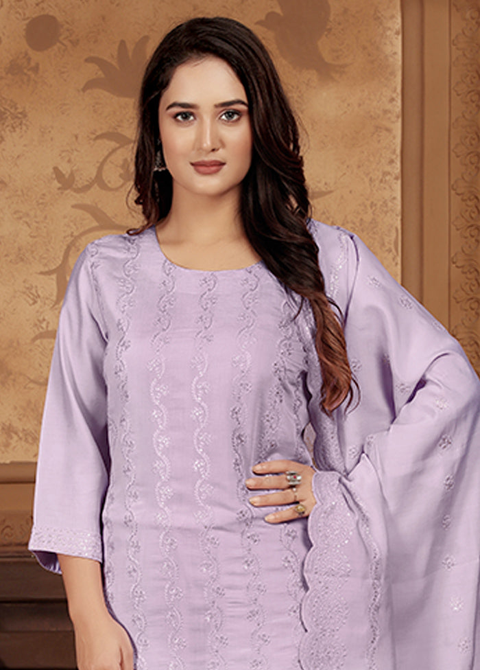 3 Pc Lavender Readymade Chanderi Suit Set