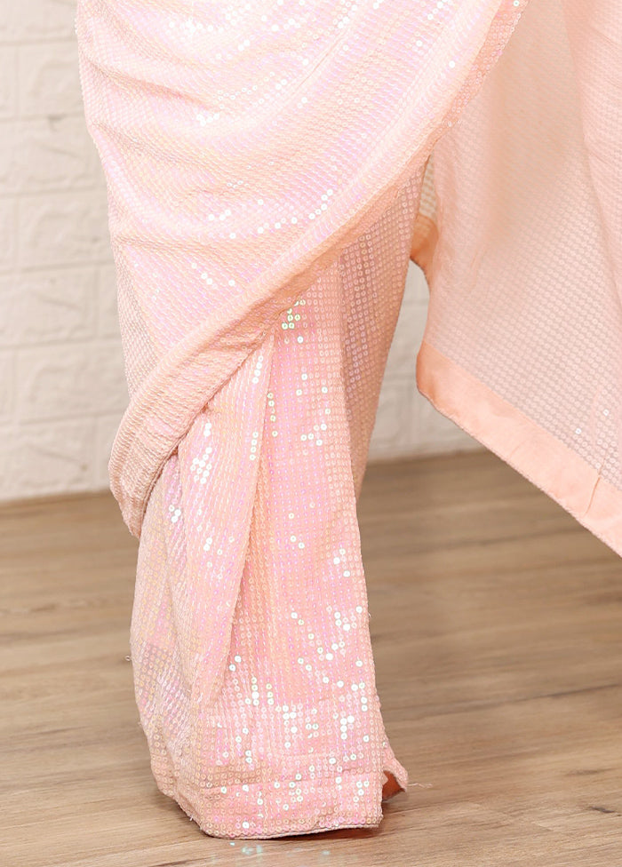 Pink Georgette Saree With Blouse Piece