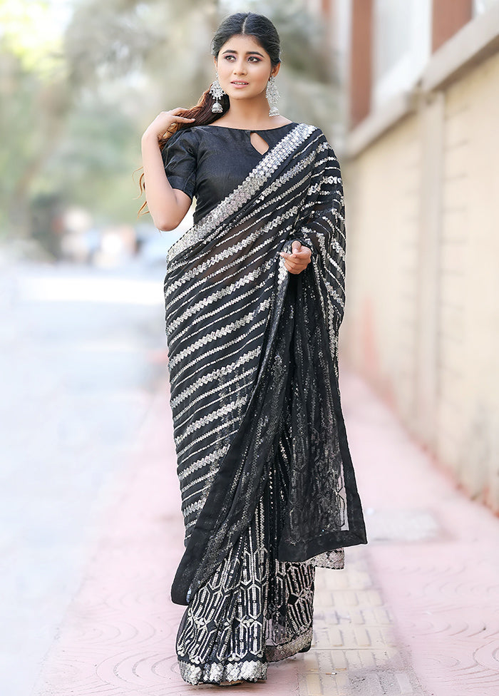 Black Georgette Saree With Blouse Piece