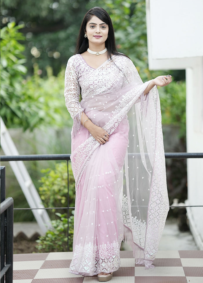 Grey Net Net Saree With Blouse Piece