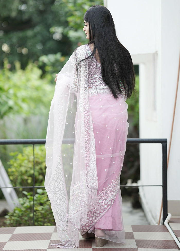 Grey Net Net Saree With Blouse Piece