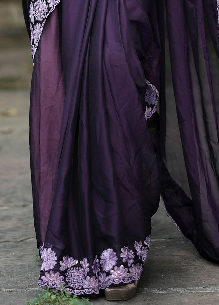 Purple Spun Silk Saree With Blouse Piece