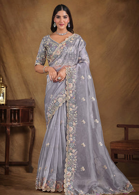 Grey Organza Saree With Blouse Piece