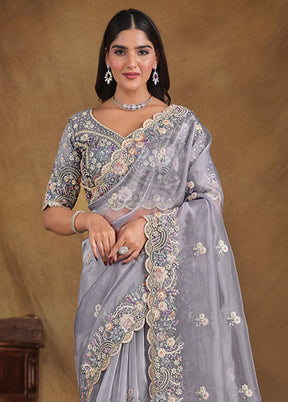 Grey Organza Saree With Blouse Piece