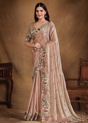 Peach Satin Pure Silk Saree With Blouse Piece