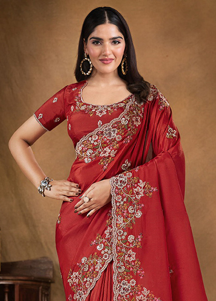 Red Uppada Silk Saree With Blouse Piece