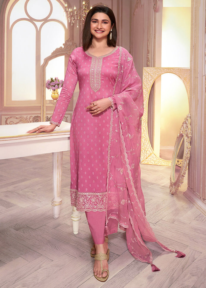 3 Pc Pink Semi Stitched Georgette Suit Set