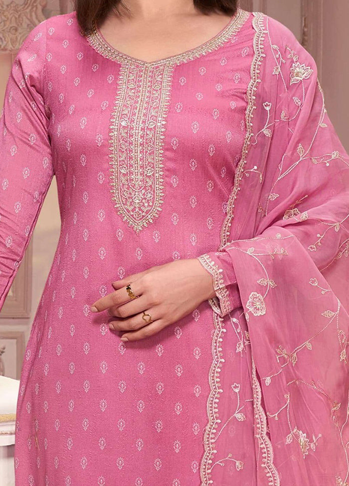 3 Pc Pink Semi Stitched Georgette Suit Set